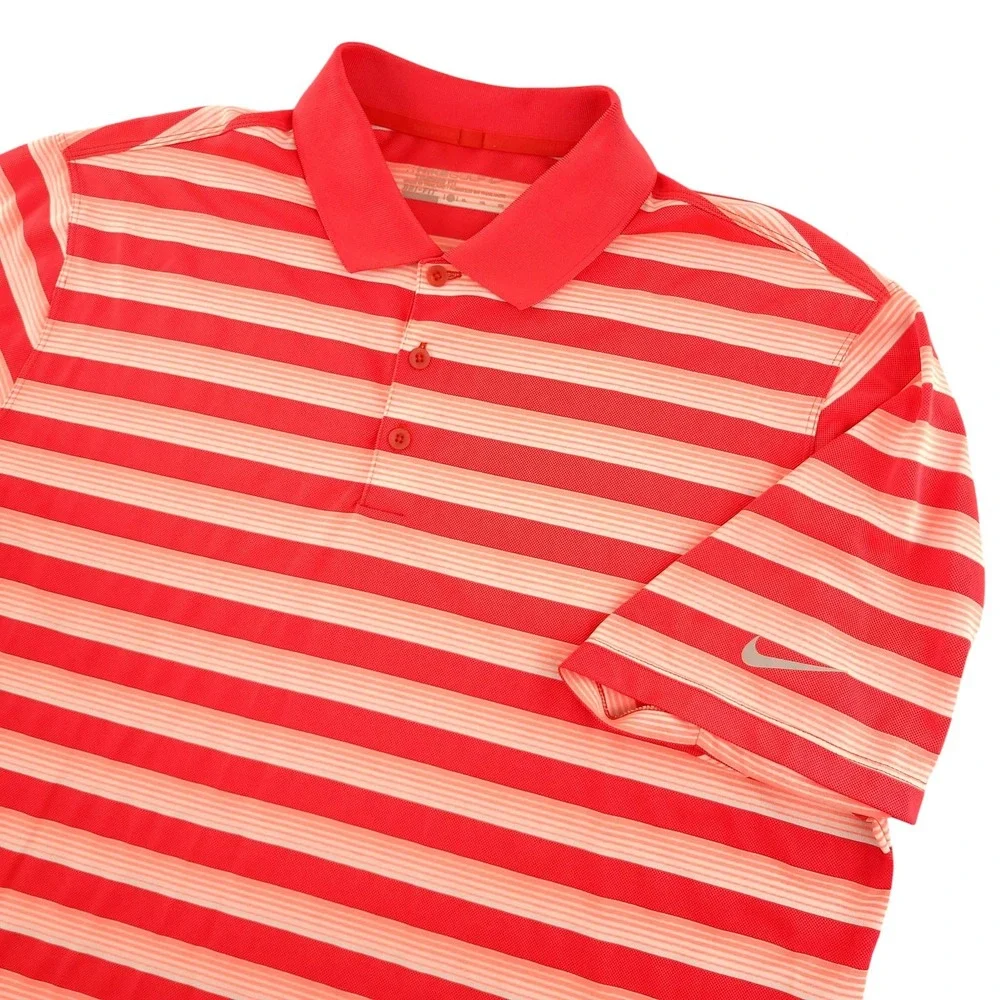 Nike Dri-FIT Polo Shirt Mens L Red Stripe Golf Performance Stretch Top
